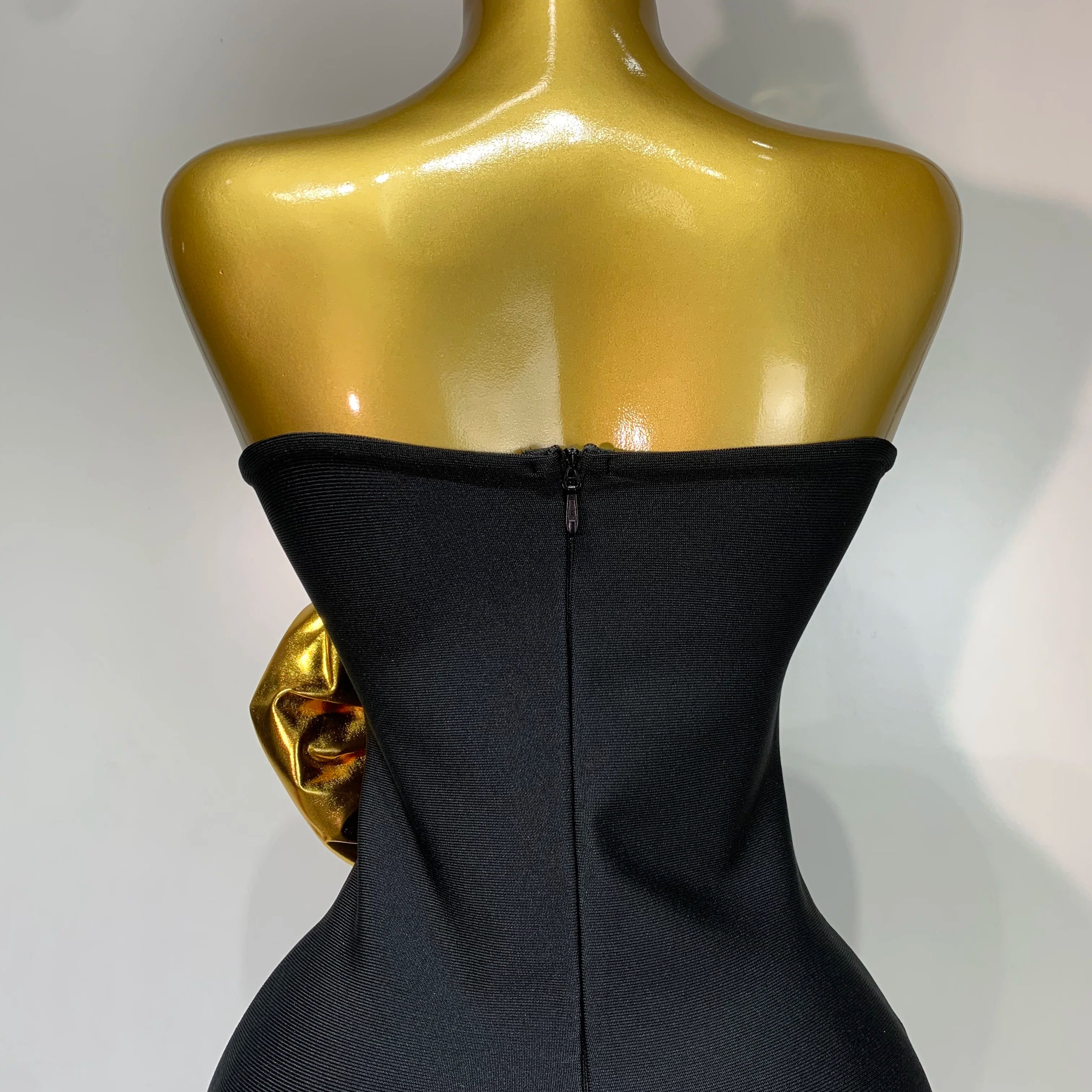 Women Luxury Bandage Bodycon Dress Designer Strapless Gold Appliques Ankle Length Elastic Celebrity Elegant Evening Party Gowns