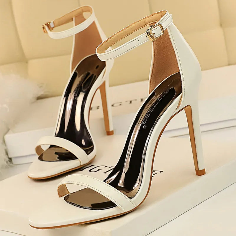 Shoes Summer Women Sandals Suede Hollow High Heels Stiletto Fashion Sandles Women Heels Ladies Shoes Women's Sandals 829-1-whitepu-10cm
