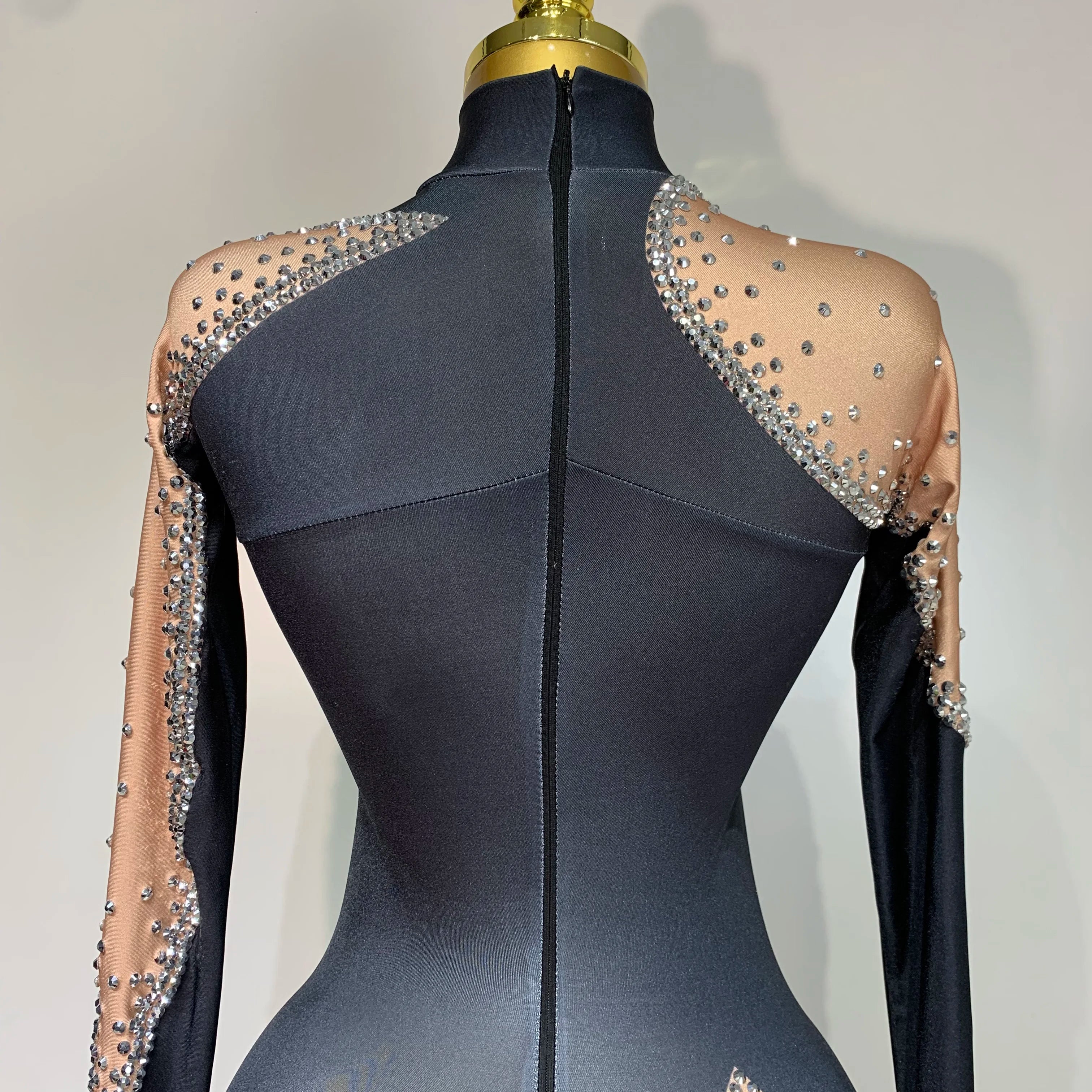 Fashion Sparkly Rhinestone Bodycon Bodysuit Female Singer Dancer Stage Perform Outfit Luxury Birthday Club Drag Queen Costume