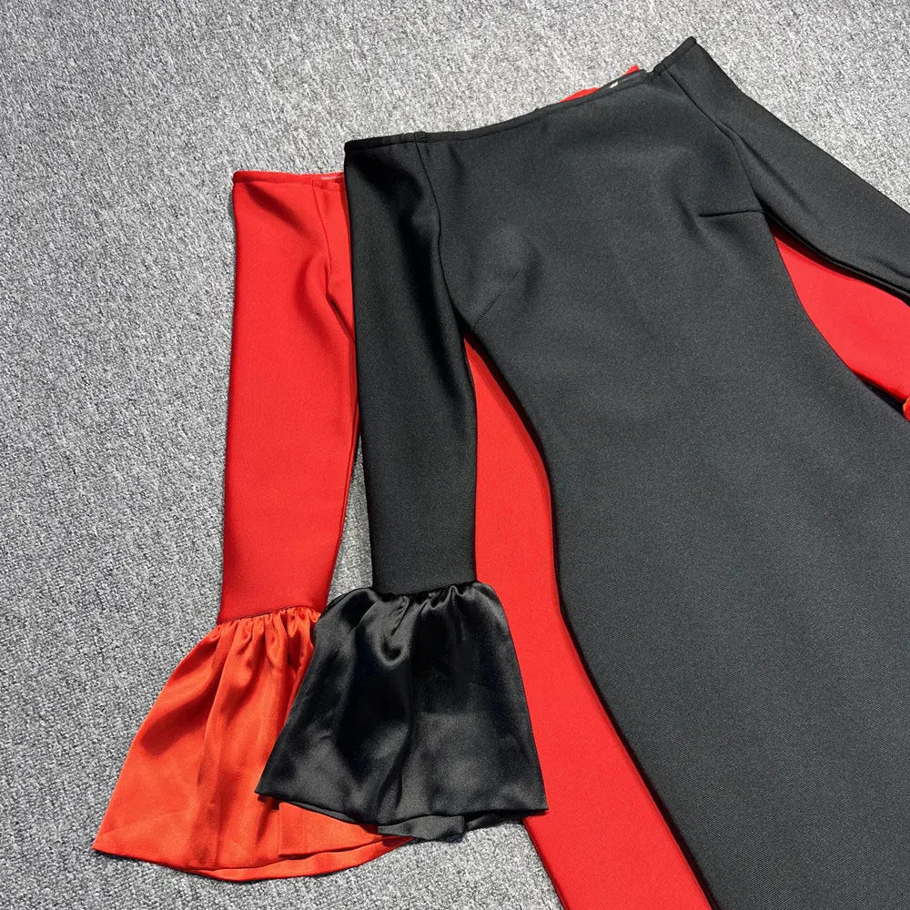 2024 Sexy Women's Bandage Long Dress with One Collar Shoulder and Horn Sleeve Bodycon Dress Cocktail Evening Party Vestidos