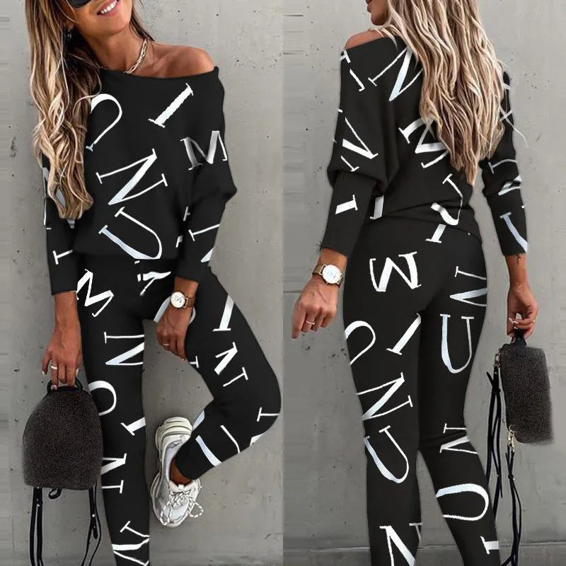 Women Tracksuit Autumn Winter Warm Letter Top Suits Casual Yoga Set Sweatshirts And Jogging Pants Outfits Sweatpants 2 Piece Set B