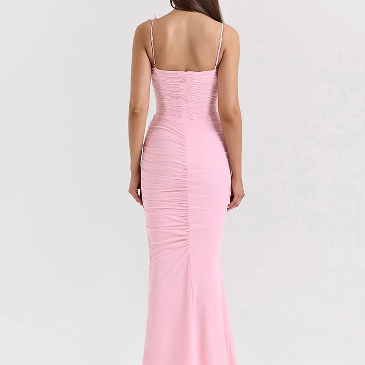 Mozision Bow Spaghetti Strap Sexy Maxi Dress For Women Gown Elegant Off-shoulder Sleeveless Backless Evening Club Party Dress