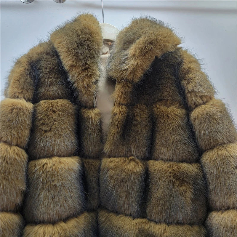 Winter New Fashion Hooded Short Faux Fur Coat For Women Loose Versatile Loose High Quality Overcoat Female 11A07878