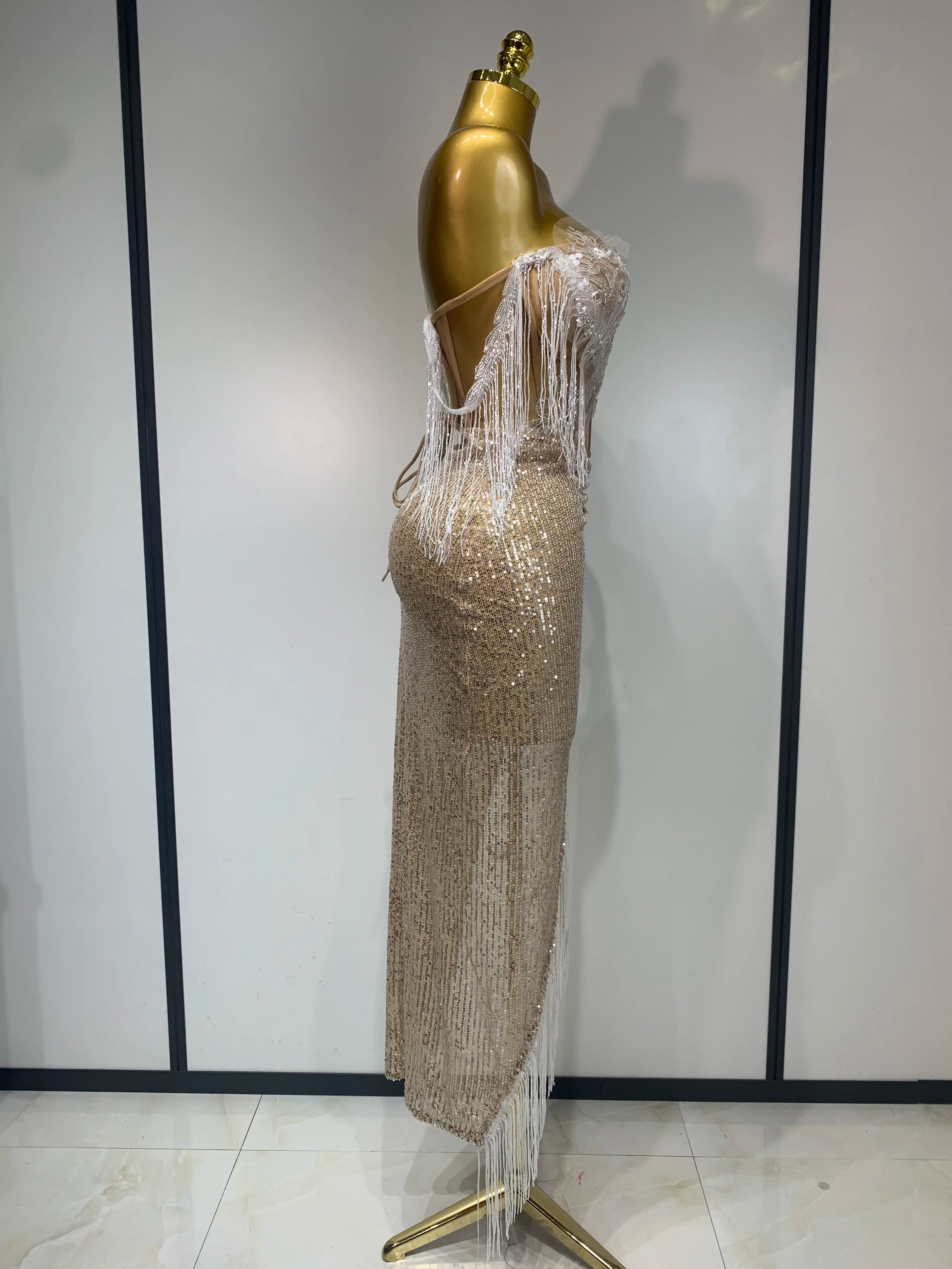 Women Sexy Singer Performan Costume Nightclub Girl Sparkly Sequin Tassel Two Piece Set 2025 Evening Party Luxury Birthday Outfit