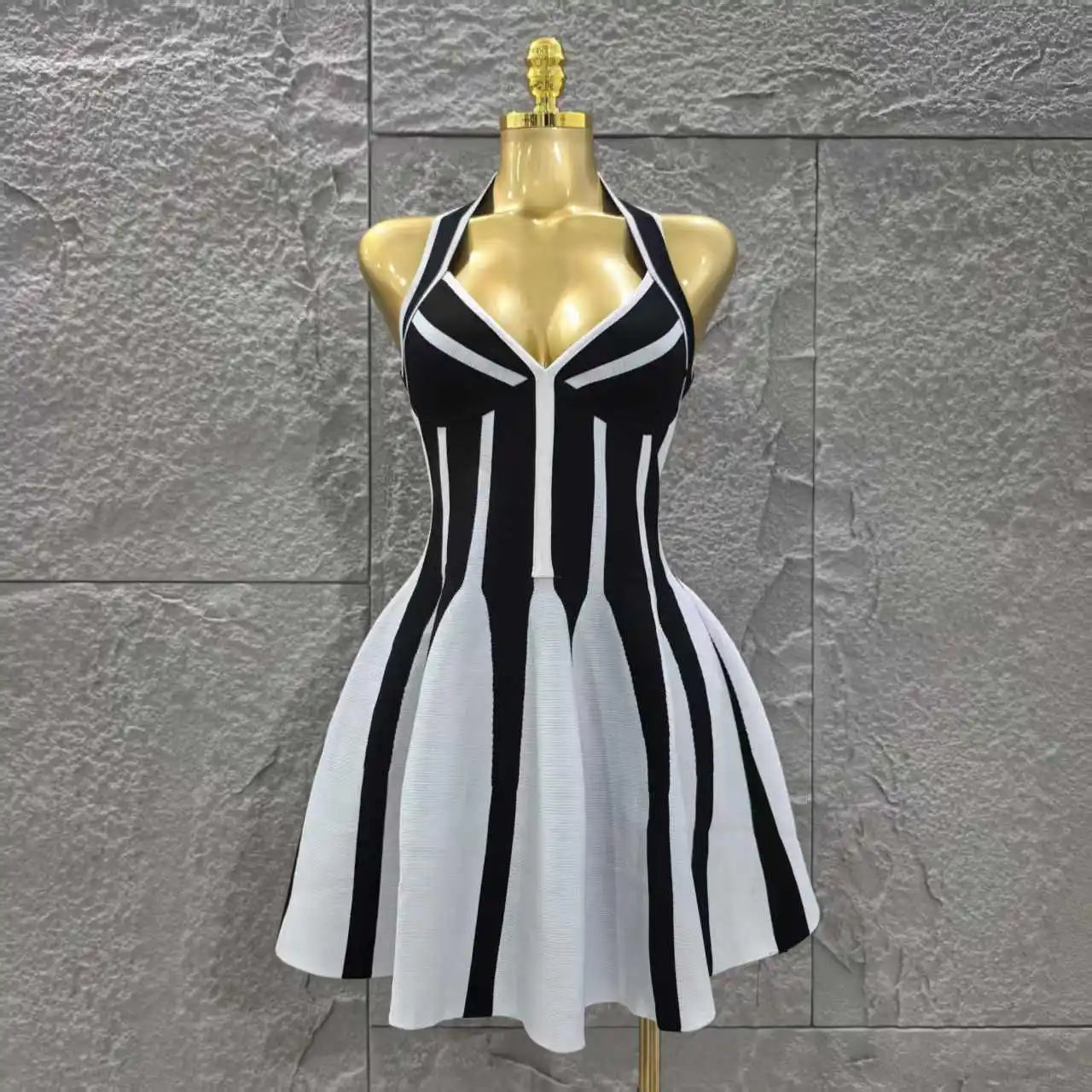 Top Quality Women Sexy Halter Backless Bandage A-Line Mini Dress Everyday Wear Celebrate Vacation Evening Party Dress black