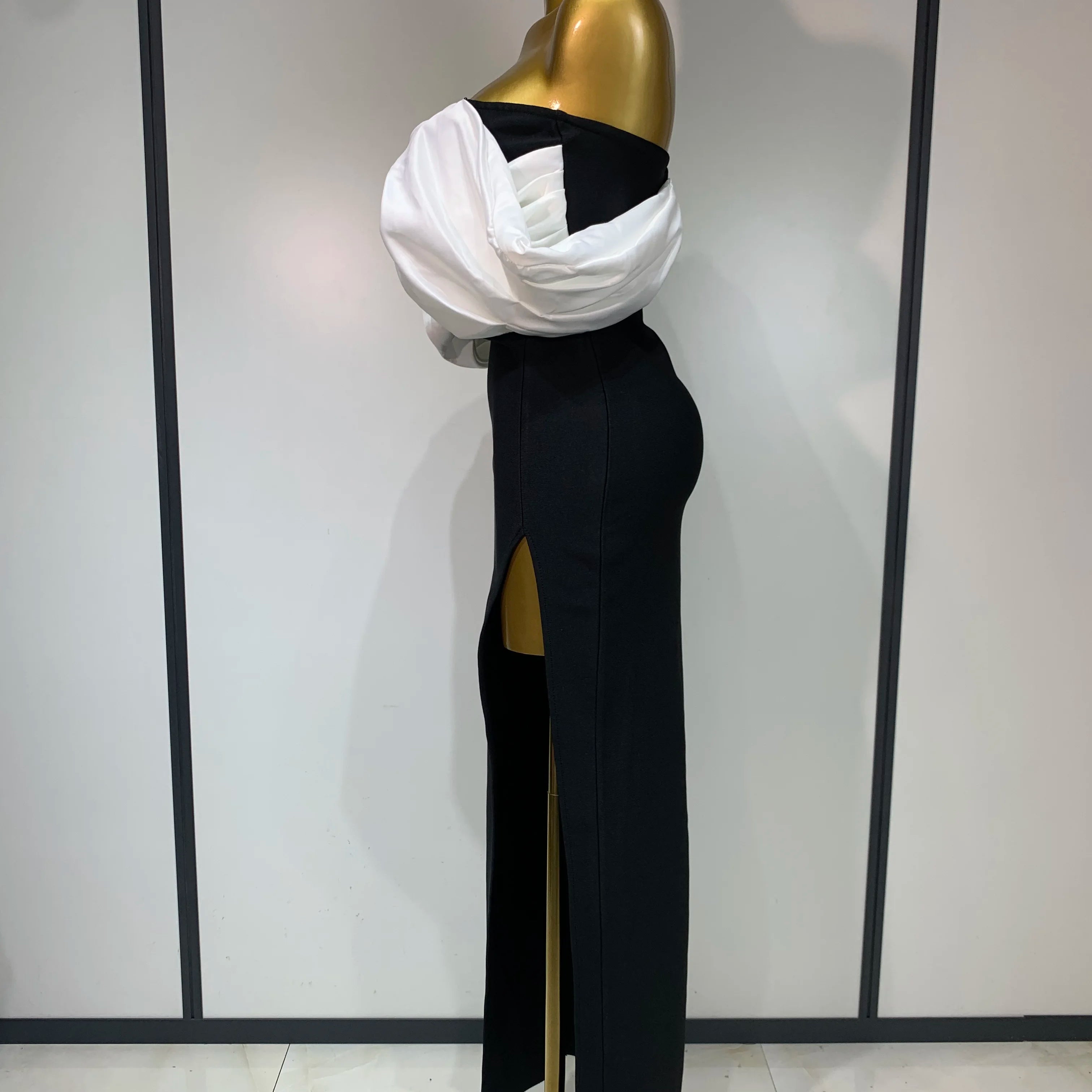 Sexy Off Shoulder Satin Patchwork Ruched Bodycon Bandage Maxi Dresses Women Elegant Celebrity Evening Party Birthday Dresses