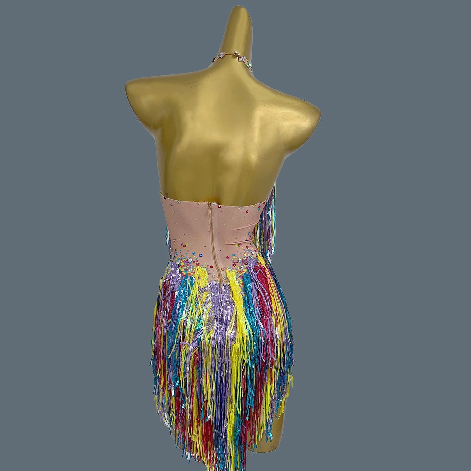 Colorful Tassel Sleeveless Bodysuit Streamer Theme Party Wear Hot Women Cheerleader Rhinestone Sequins Spandex Bodysuit Xinwucai