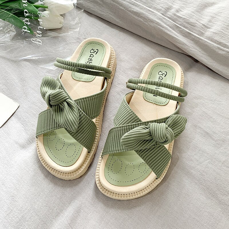 Summer Women's Sandals Roman Round Toe Rubber Thick Sole Non-Slip Open Toe Beach Green Casual Ladies Slippers Zapatos Mujer