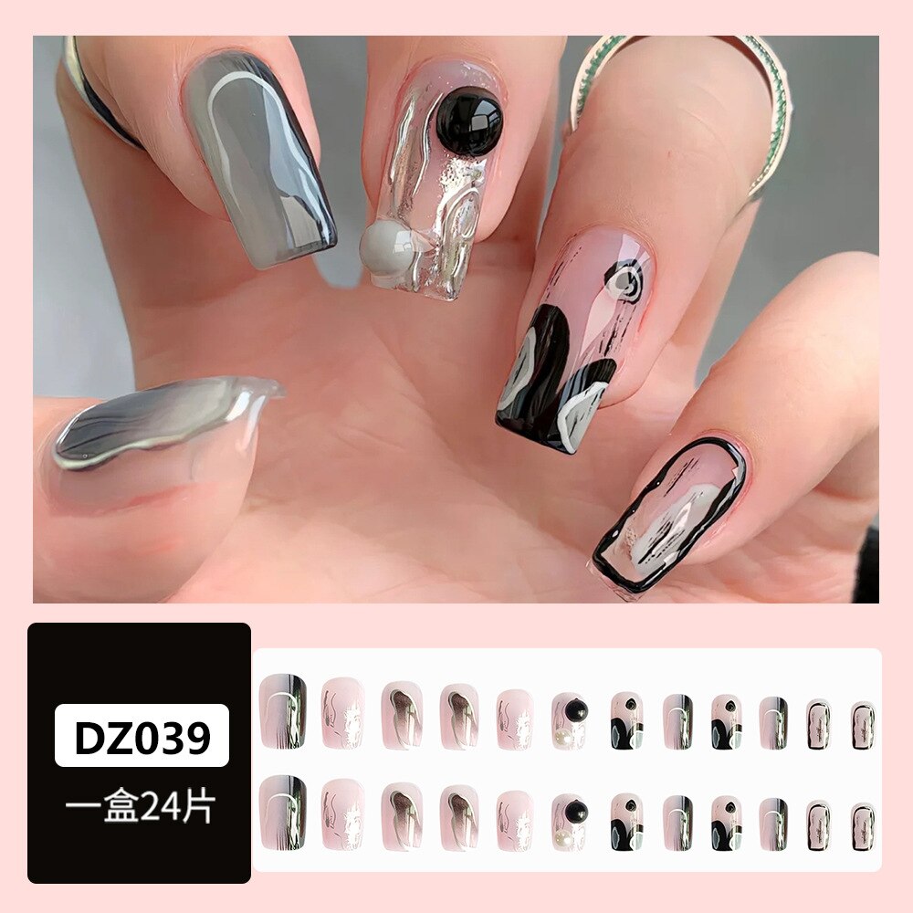 Purple Love Heart Leopard Print Wearable Nail Art Glossy Pink Fake Nails Finished False Nails Short Press on Nails with Glue MT860DZ039