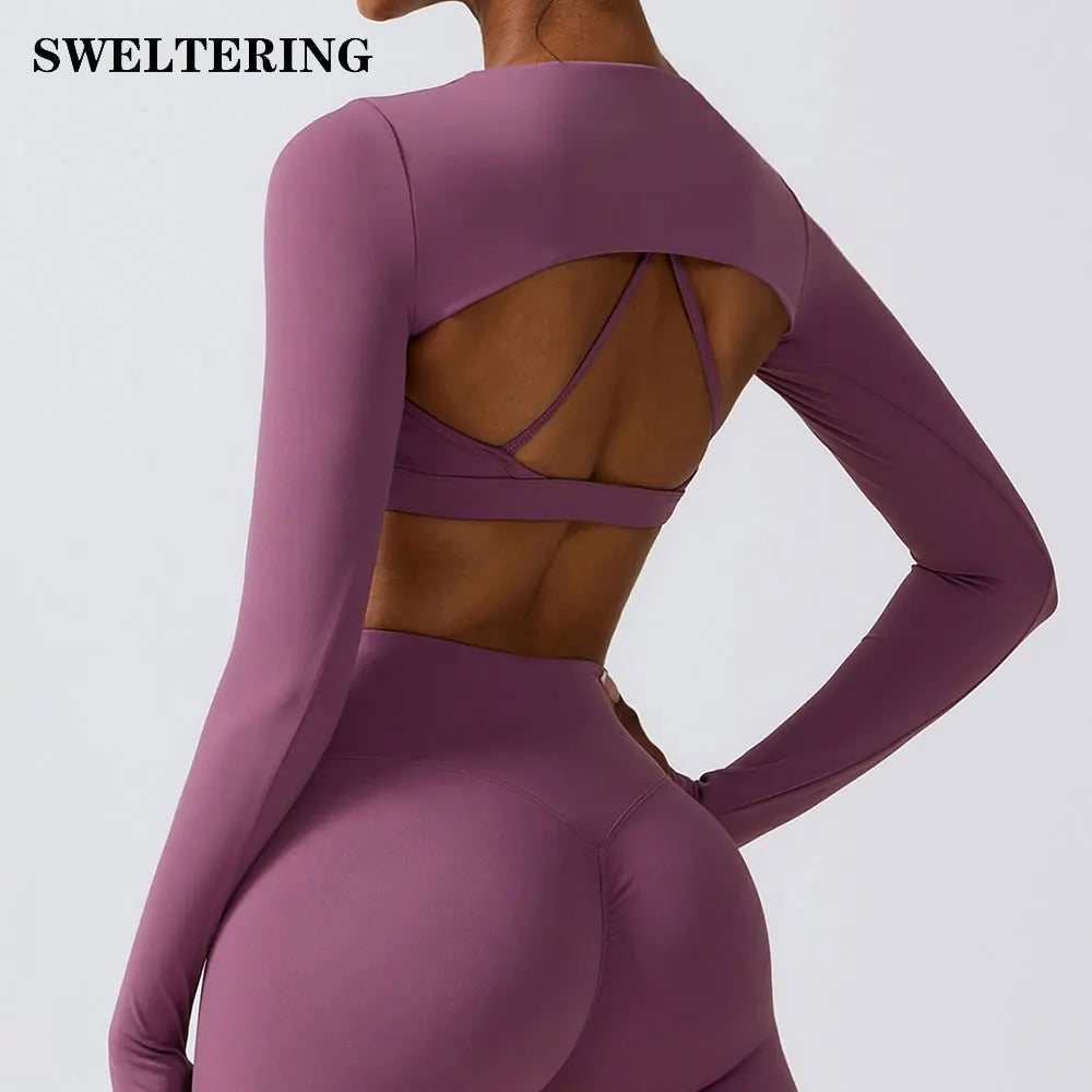 Outfitting Sports Camisole Long Sleeved Shawl Yoga Top Nude Fitness Top Gym Clothes Workout Push Ups Running Sports Smock