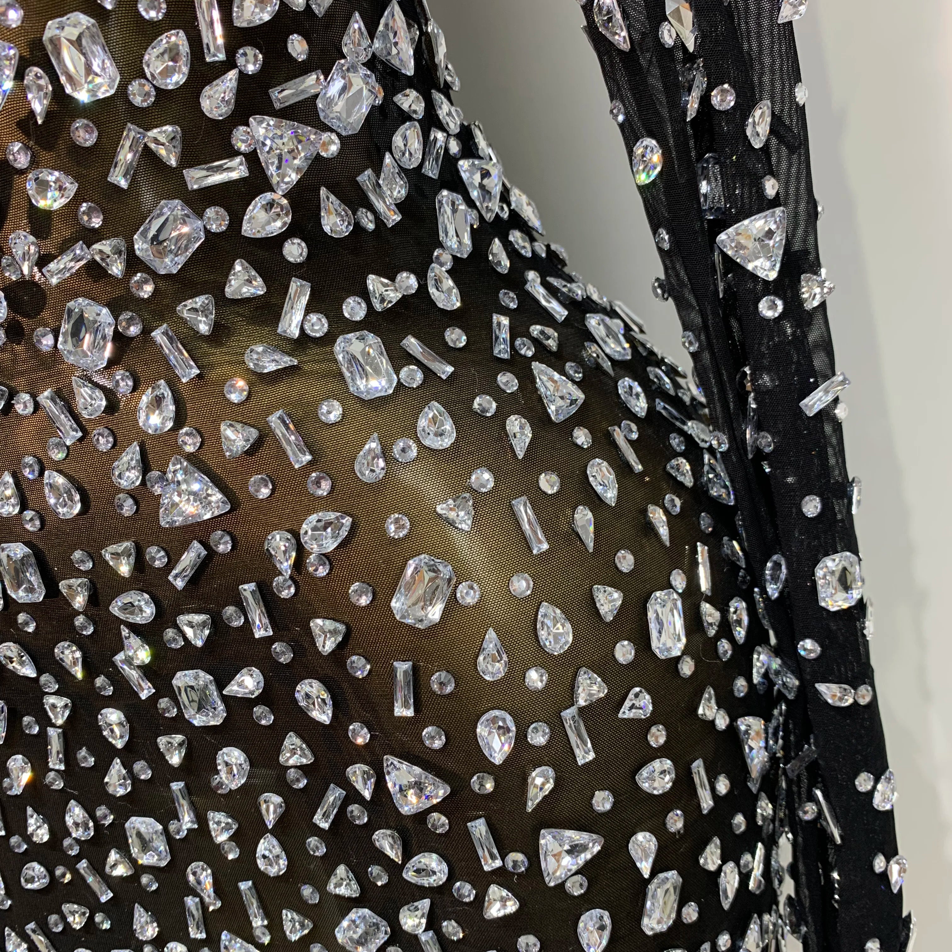 Sparkly Rhinestone Sexy Transparent Mini Dress Celebrity Evening Party Prom Birthday Photo Shoot Nightclub Stage Costume