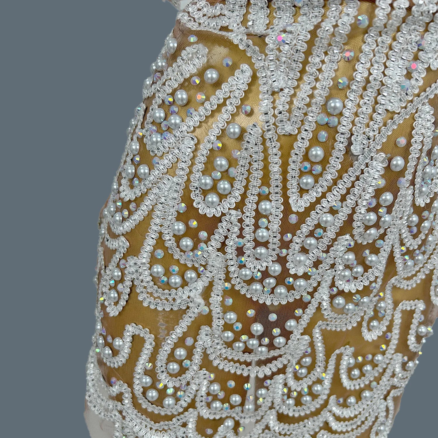 Sparkly Sequins White Pearl Strapless Top Skirt Two Pieces Set Hot Girls Birthday Party Dress Up Nightclub Dance Outfits Lurong