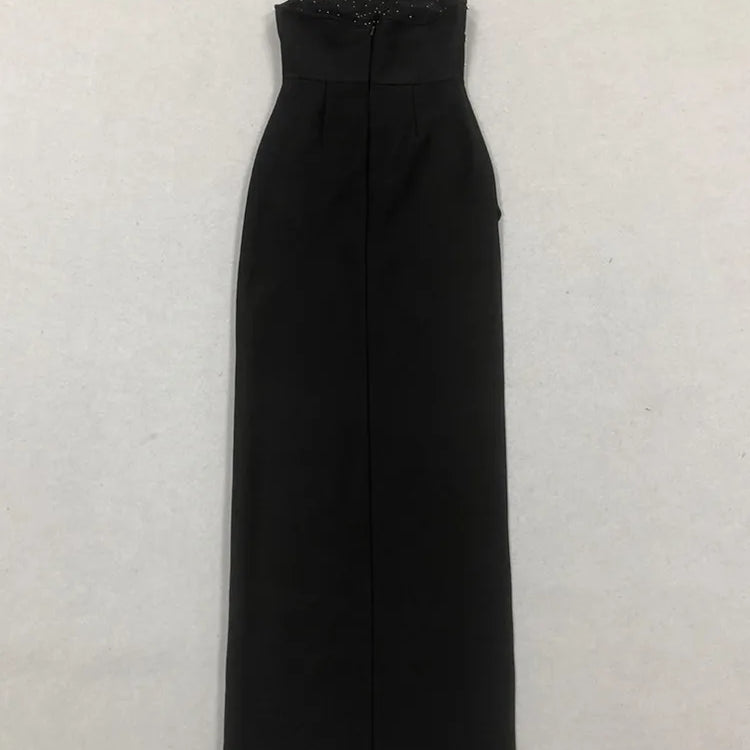 Women Sexy Backless Halter Pearl Black Maxi Long Beading Celebrity Bodycon Bandage Dress 2025 Elegant Evening Club Party Outfit