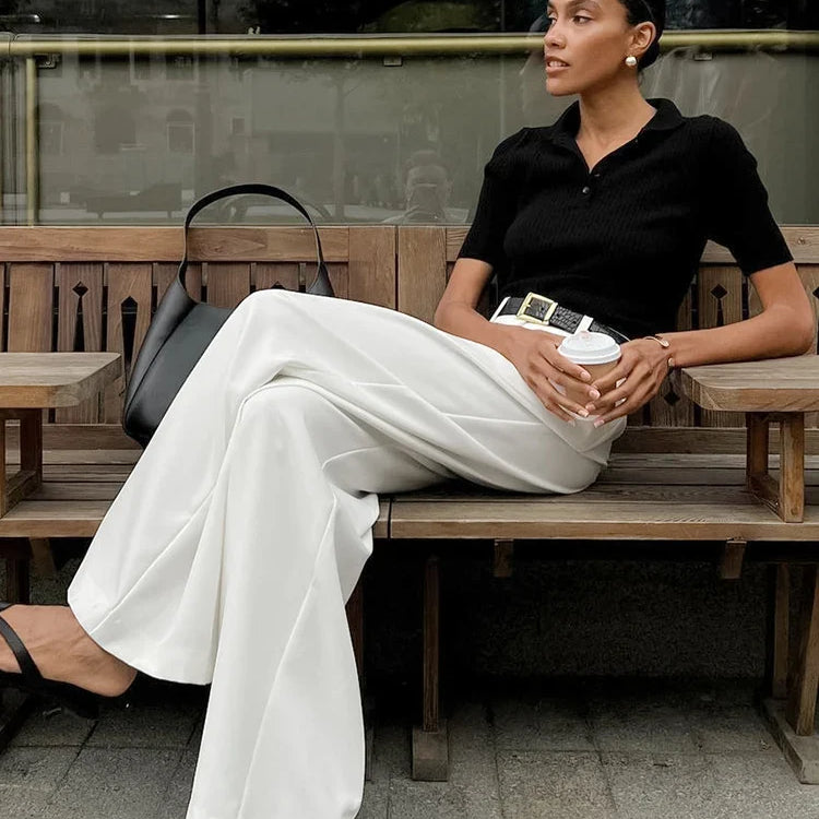 Mnealways18 White Satin High Waist Pants Elegant Women Floor-Length Pleated Trousers Casual Office Ladies Thin Baggy Pants 2024