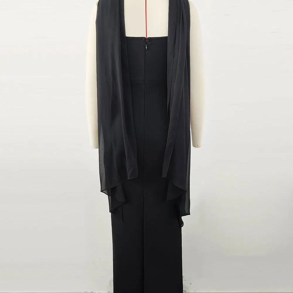 2025 Elegant Women's Light Luxury Nail Bead Patchwork Bandage Dress+Scarf Strapless Sleeveless Bodycon Long Dress Party Vestidos