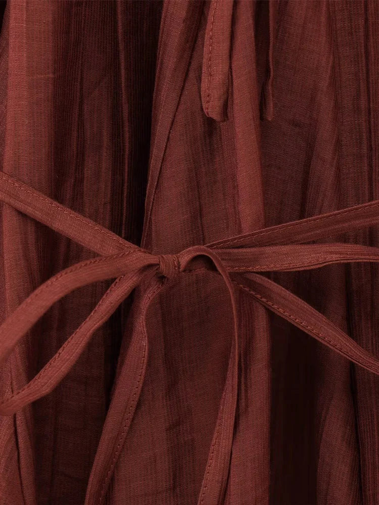 European and American style fashion all-match long-sleeved dress pleated new women's clothing ruffled tie waist dress