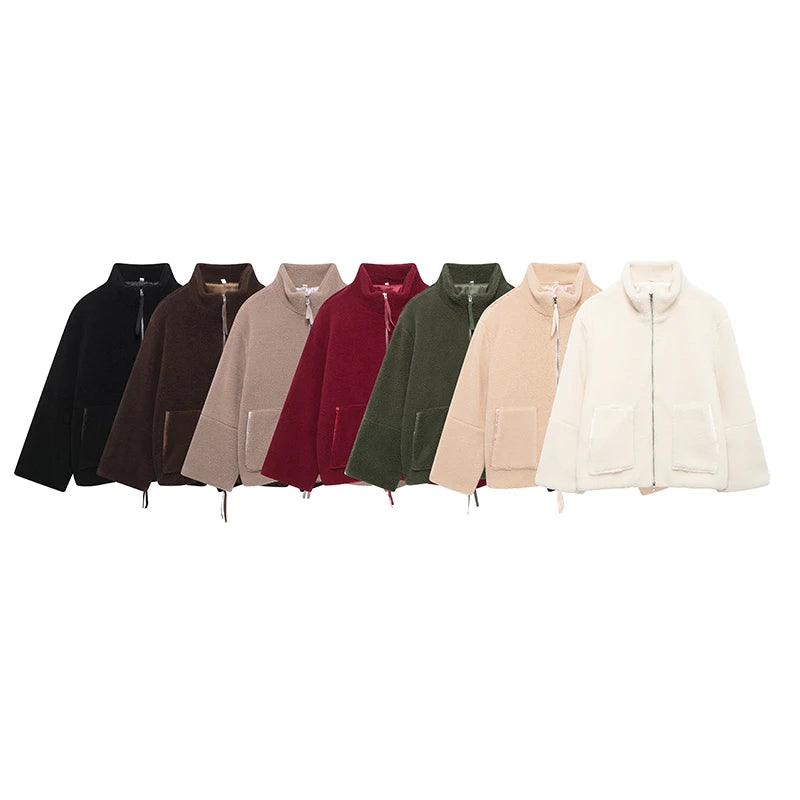 SIYANG Women Autumn Fashion Loose Teddy Coat Female Pockets Zipper Warm Faux Lamb Jacket Ladies Casual Outerwear