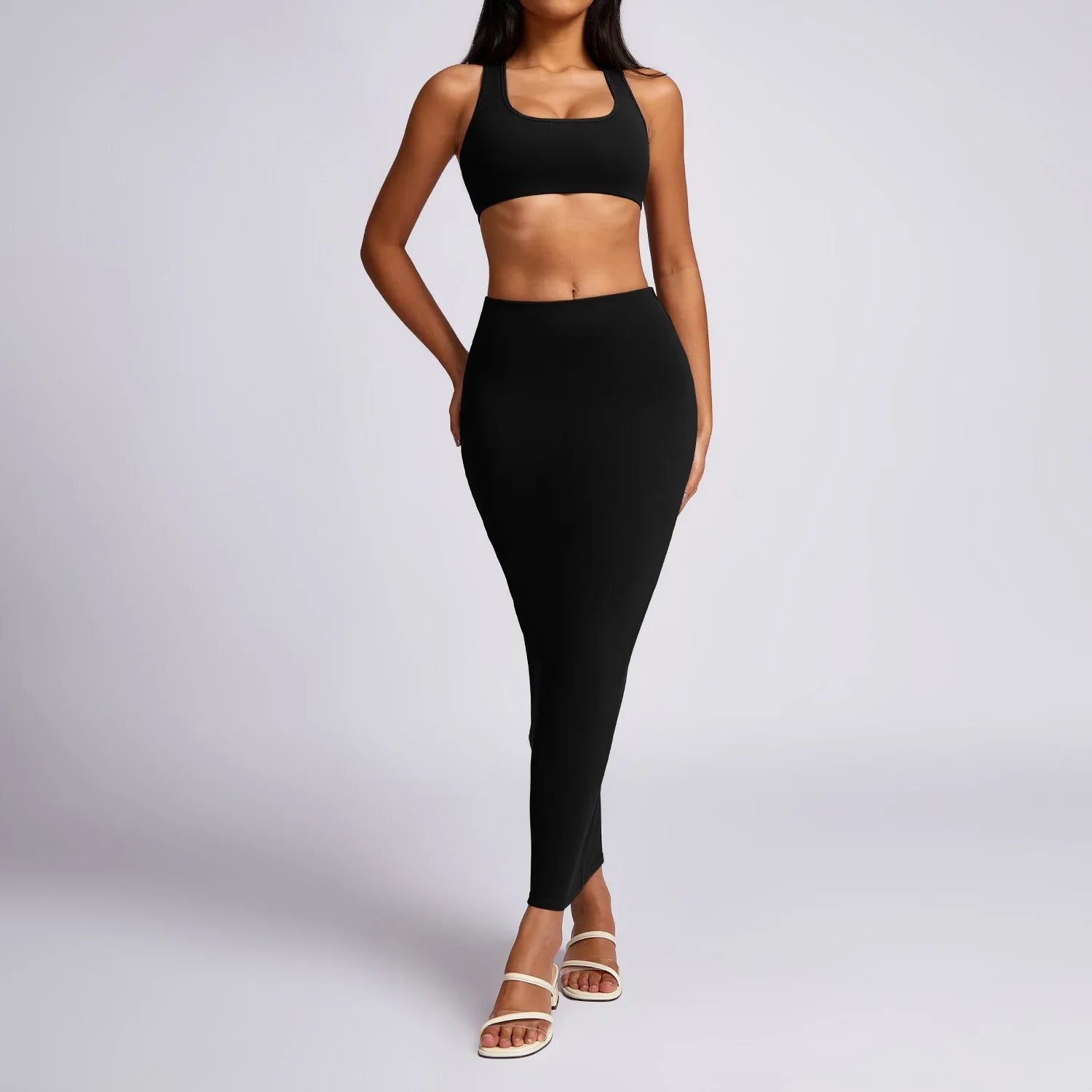 New Yoga Set Workout Clothes Fitness Suits Sports Bra High Waist Leggings 2 Piece Women High Stretch Gym Outfit black-2