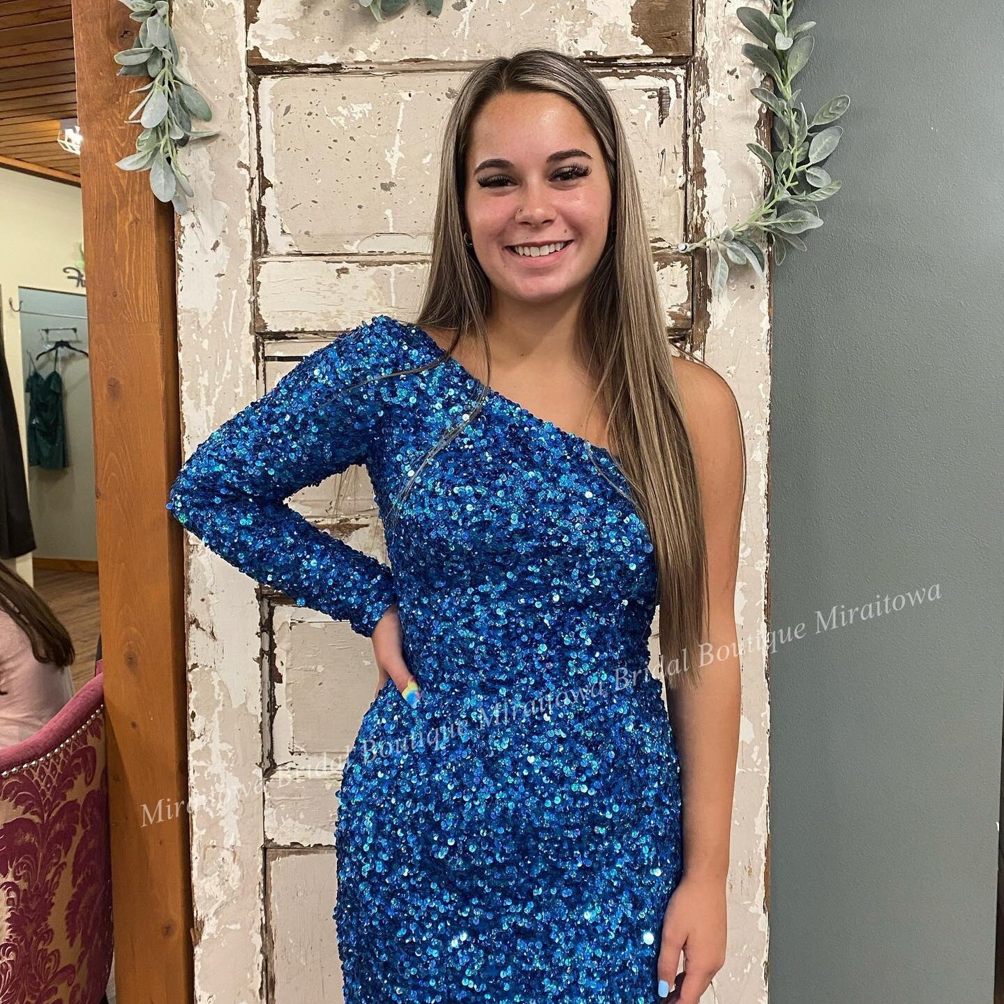 Pink Sequin Mini Cocktail NYE Dress Long Sleeve Lady Formal Event Homecoming Party Gown Club Night Hoco Gala One-Shoulder