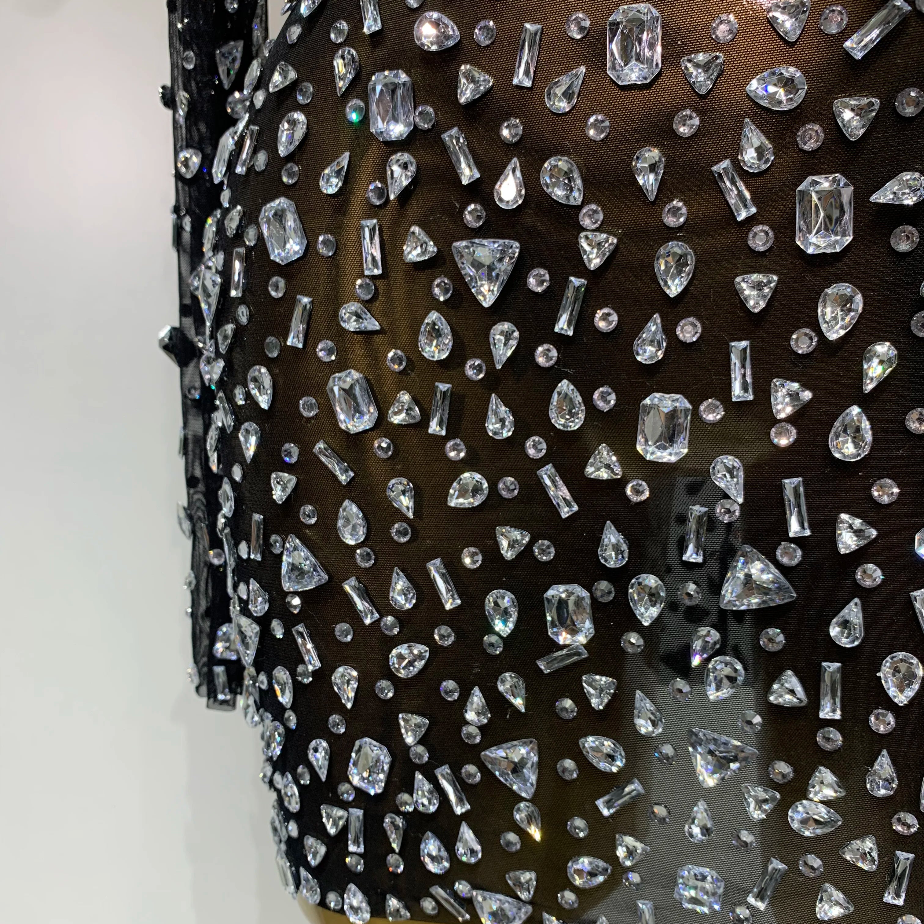 Sparkly Rhinestone Sexy Transparent Mini Dress Celebrity Evening Party Prom Birthday Photo Shoot Nightclub Stage Costume