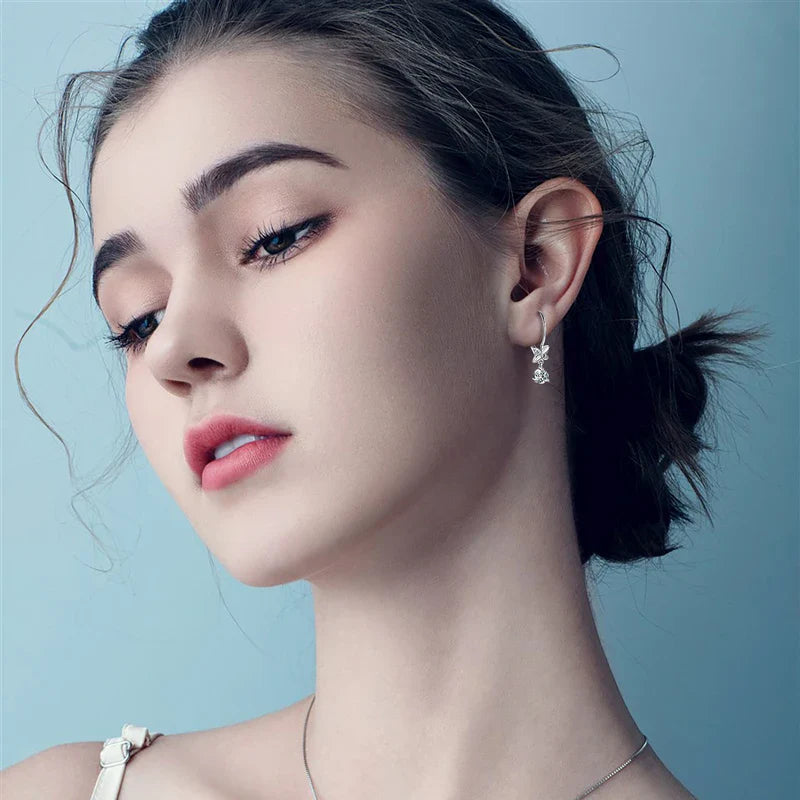 IOGOU 5mm Moissanite Drop Clip Earrings 925 Sterling Silver Four-leaf Clover Earrings for Women Trend Wedding Party Jewelry