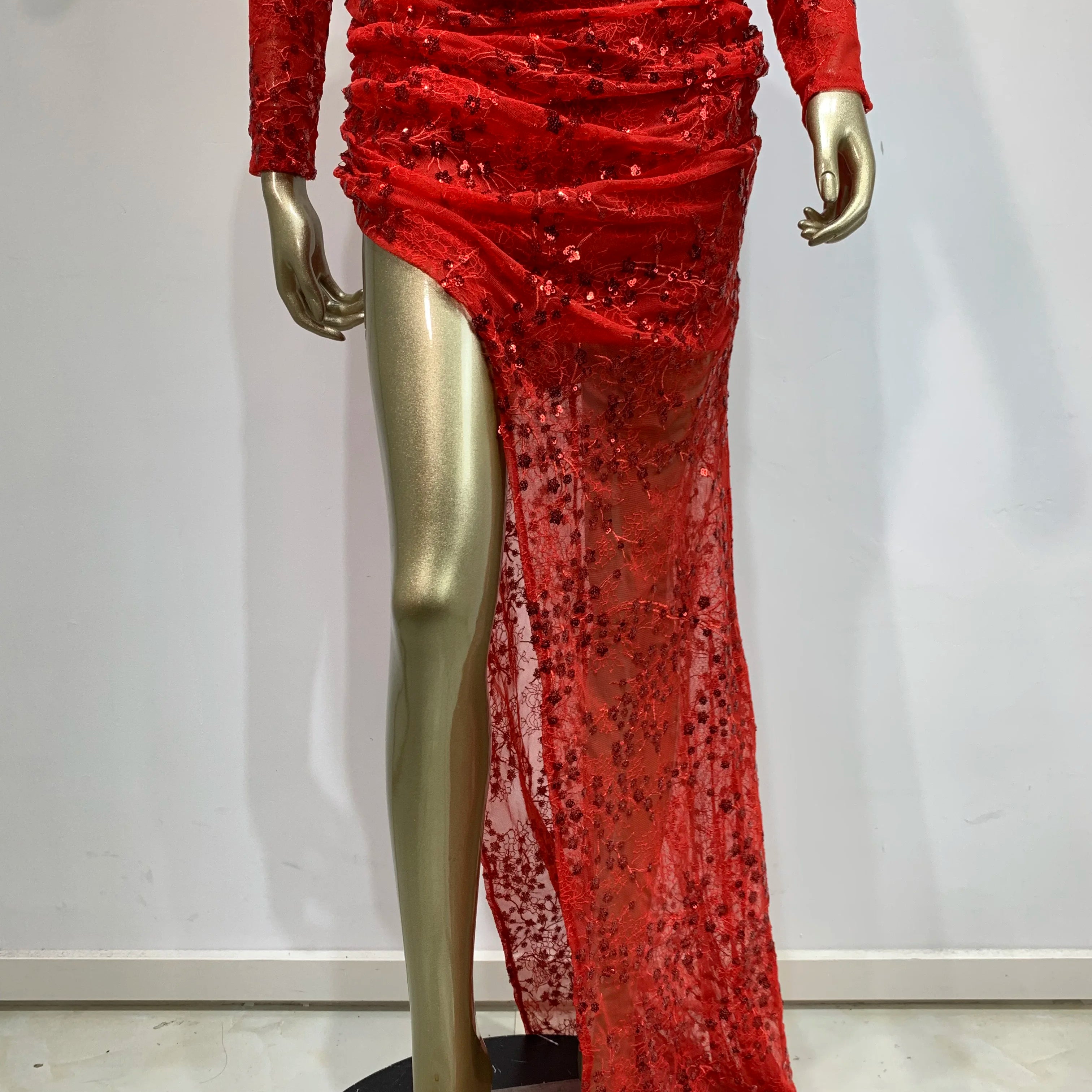 New Women Summer Sexy Off Shoulder Lace Sequins Red Maxi Long Bodycon Dress 2024 Elegant Evening Party Club Dress Vestido