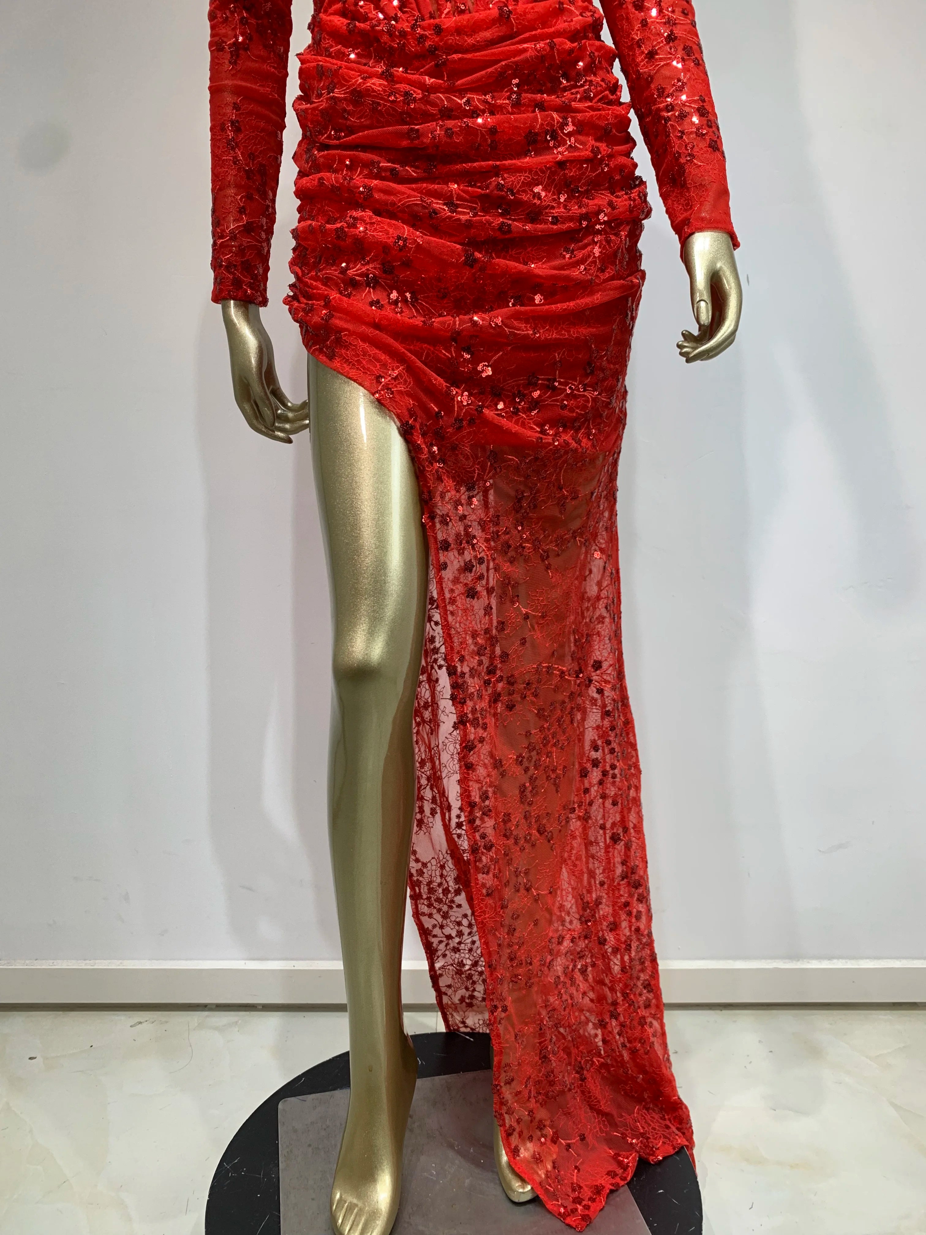 New Women Summer Sexy Off Shoulder Lace Sequins Red Maxi Long Bodycon Dress 2024 Elegant Evening Party Club Dress Vestido