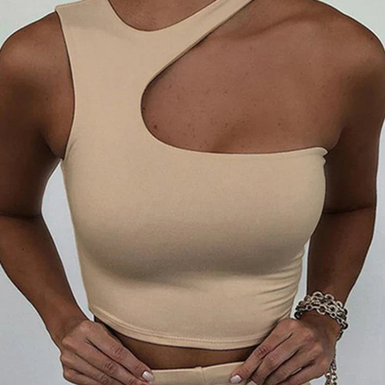 Cut Out Sexy Crop Off Shoulder Solid Skinny Sport Short Tops Women Tank Irregular Summer Tube Tops