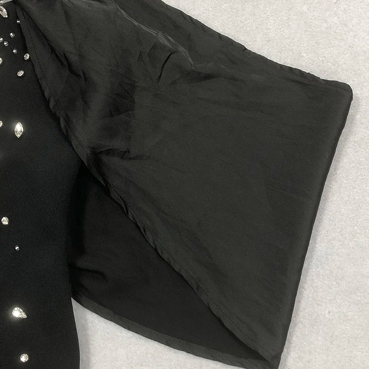 Eye-Catching Off-Shoulder V-Neck Hot Pink & Black Dress with Crystal Party Evening Gown