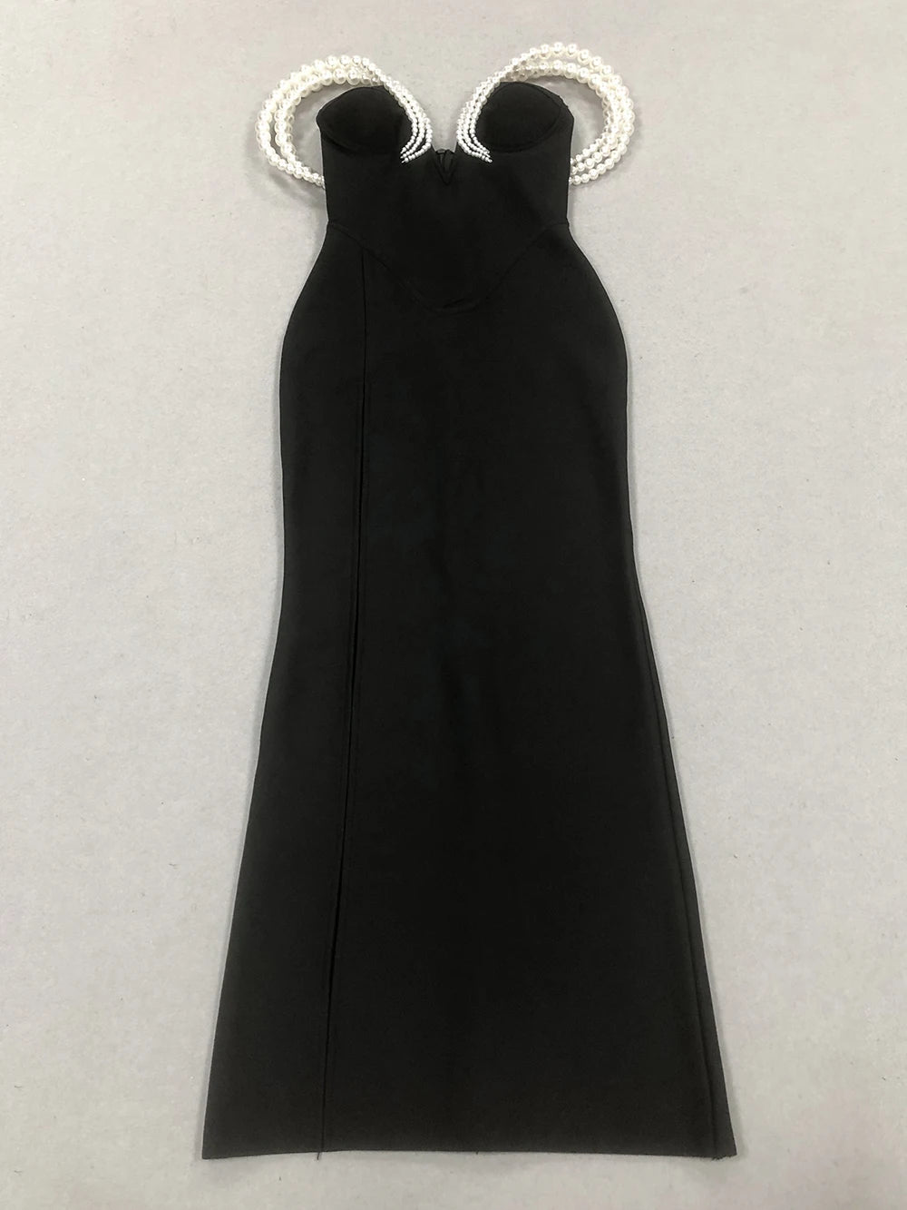 Women Sexy Black Pearl bead Maxi Long Bodycon Bandage Dress 2025 Celebrity Elegant Evening Club Party Luxury Birthday Gowns