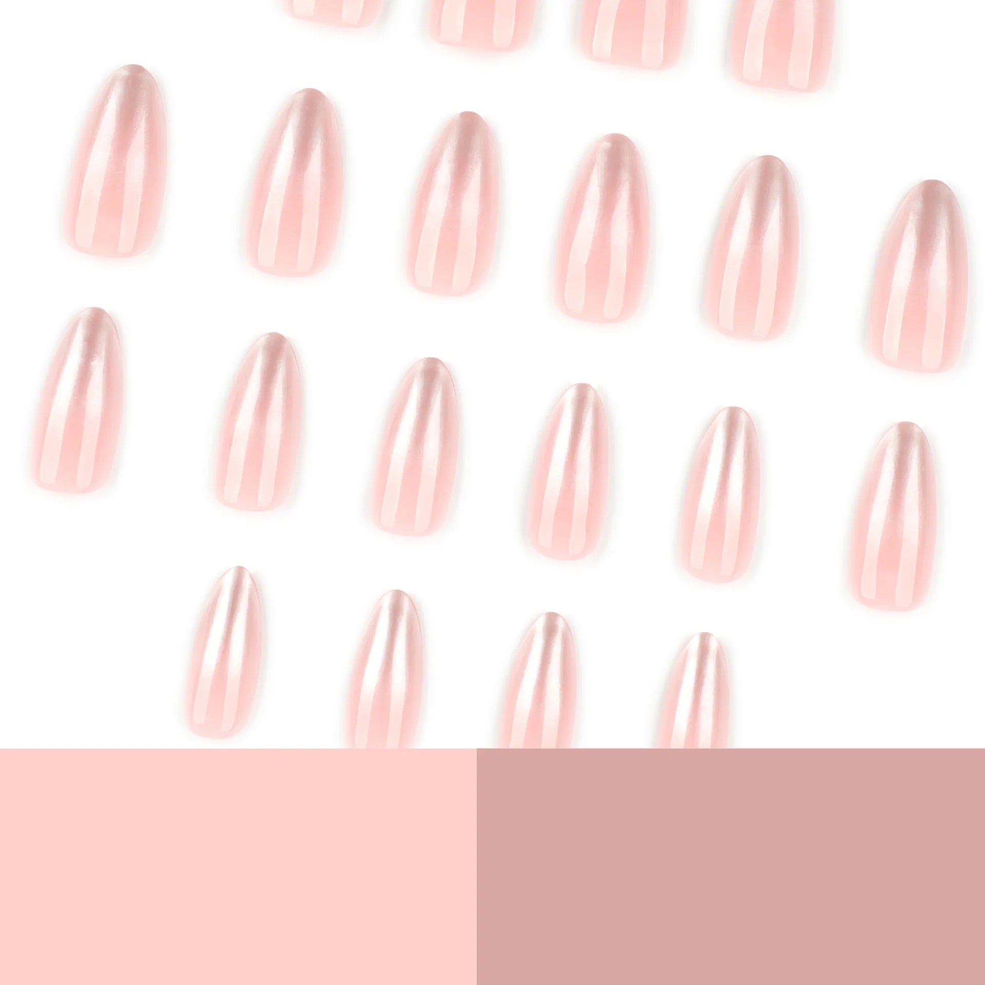 24pcs Shiny Nude Pink False Nails Ins Simple Almond Fake Nails Tips Wearable Detachable Sweet Korean Press on Nails