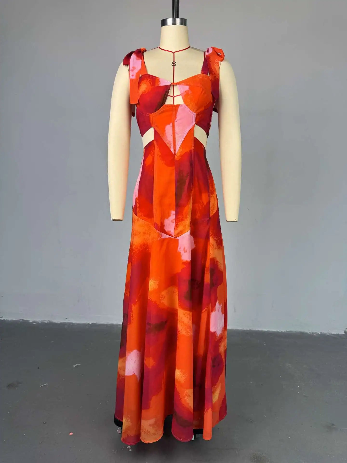 Fashion Printed Women Long Dresses Beach Holiday Street Bowknot Crop High Waist Big Swing Fake 2 Piece Party Dress 2025