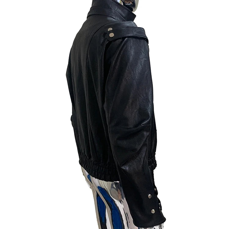 Mauroicardi Spring Autumn Cool Windproof Short Black Faux Leather Jacket Men Zipper Chic Luxury Designer Clothes Streetwear 2025