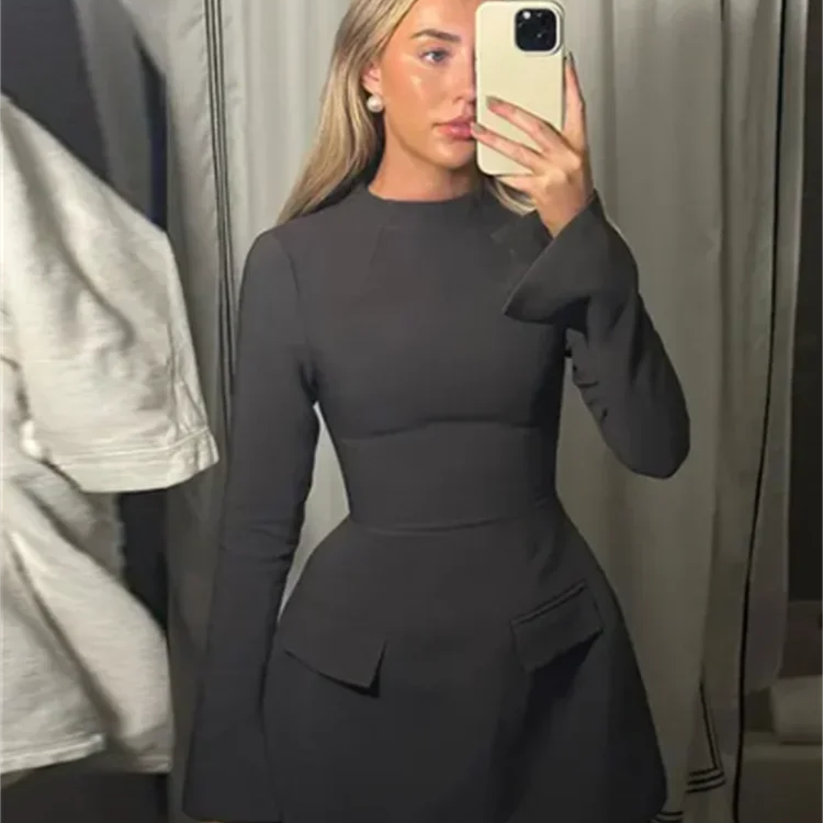 Elegant Long Sleeve Half Turtleneck Dress Women Sexy Autumn Spring Hip Package Skirts for Female Newest Slim Party Dresses