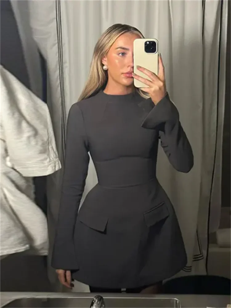 Elegant Long Sleeve Half Turtleneck Dress Women Sexy Autumn Spring Hip Package Skirts for Female Newest Slim Party Dresses
