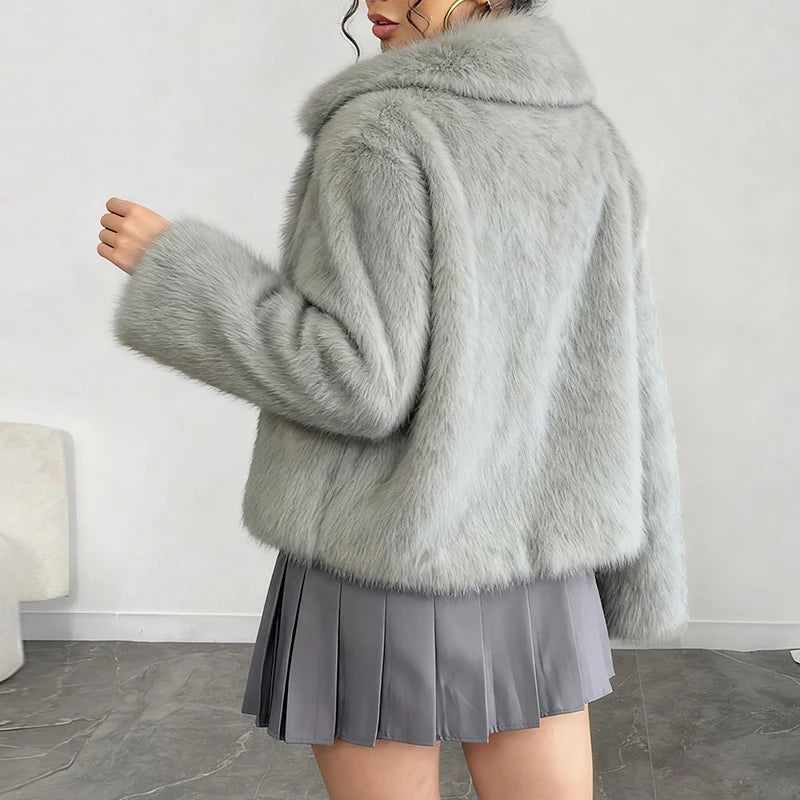 Autumn Winter Women's Fur Coat New Turn-Down Collar Long Sleeves Open Stitch Fashionable Plush Thickened Warm Fur Jackets