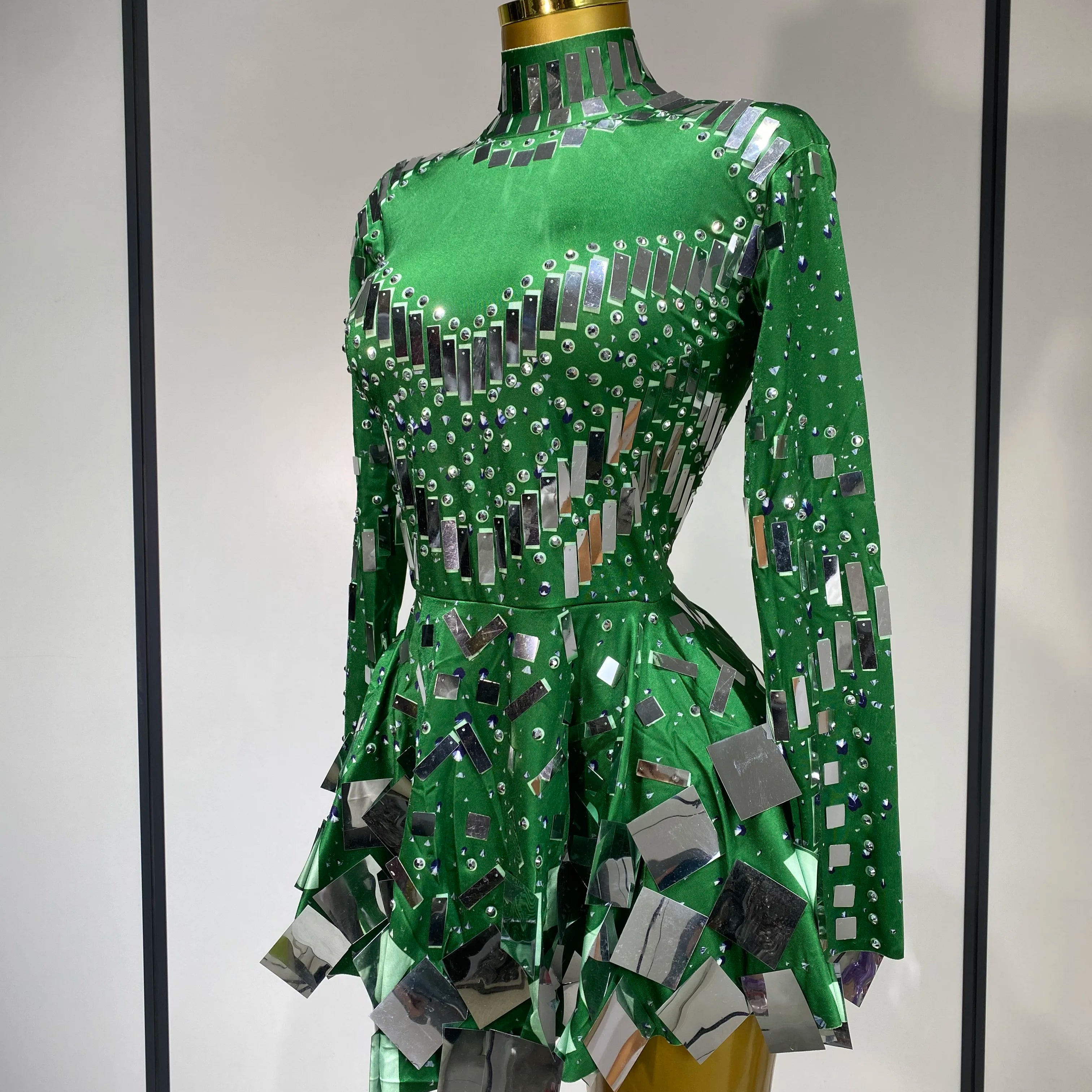 Women 2025 Sexy Elastic A-Line Dress Birthday Performance Costume Sparkly Sequin Nightclub Evening Party Hotwife Stage Outfit