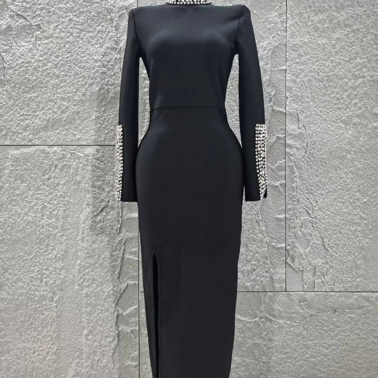 Women Long Sleeve Sexy Shinning Crystal Bodycon Long Bandage Dress Evening Party Celebrate Red Carpet Fashion Outfit Wholesale