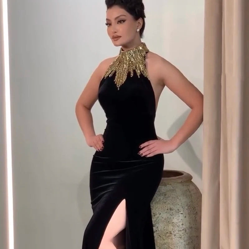 Golden Beading Women Sexy Off the Shoulder Bodycon Long Bandage Dress Fashion Celebrate Evening Party Outfit