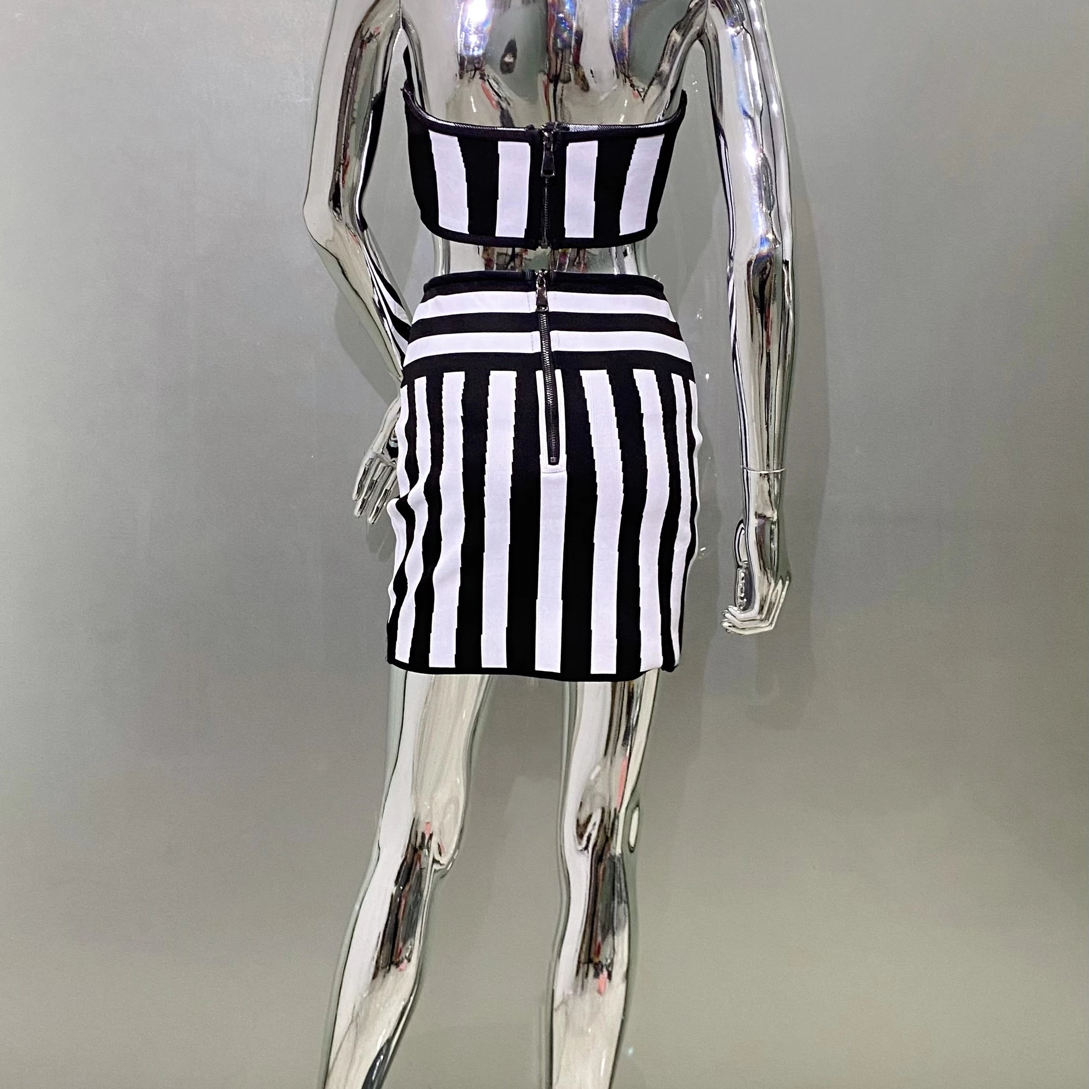 Women Sexy Halter Off the Shoulder 2 Pieces Bodycon Mini Bandage Dress Striped Nightclub Party Celebrate Birthday Dress