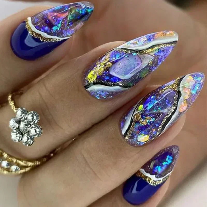 24Pcs Purple Heart Almond False Nails Artificial Simple with Glue French Wearable Fake Nails Full Cover Press on Nails Tips Art 1