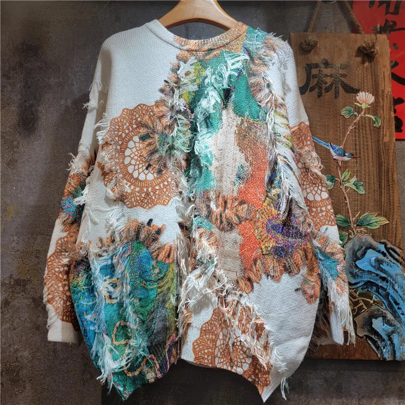 DEAT 20255 Autumn Winter New Fashion Elegant Casual Versatile Knitted Sweater For Women Loose Contrast Color Pullover 11A07721 White One Size