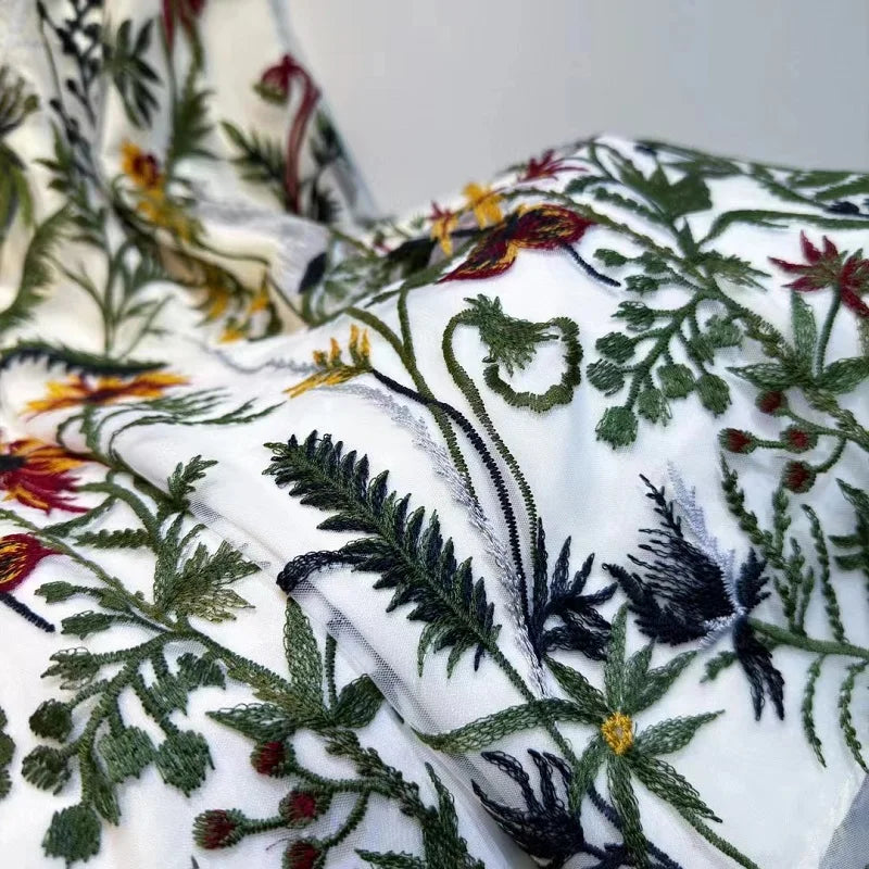 Top New Long Skirts Spring Fashion Designer Women Elastic Waist Allover Luxurious Embroidery Sexy Tulle Mesh Skirts