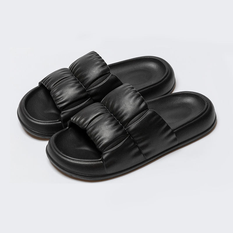 Summer Home Soft Sole Cloud Slippers Women Men Thick Platform Slippers Indoor Flip Flops Anti-Slip Sandals Slides for Bathroom Black