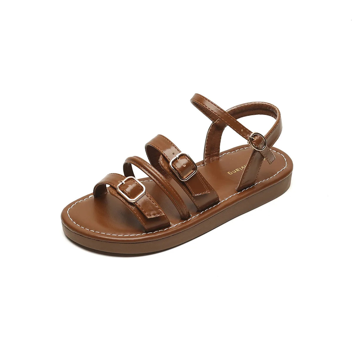 2024 new summer women's outdoor sandals Roman style Fashion Leather work shoes Ladies casual flat shoes 41-43 Brown