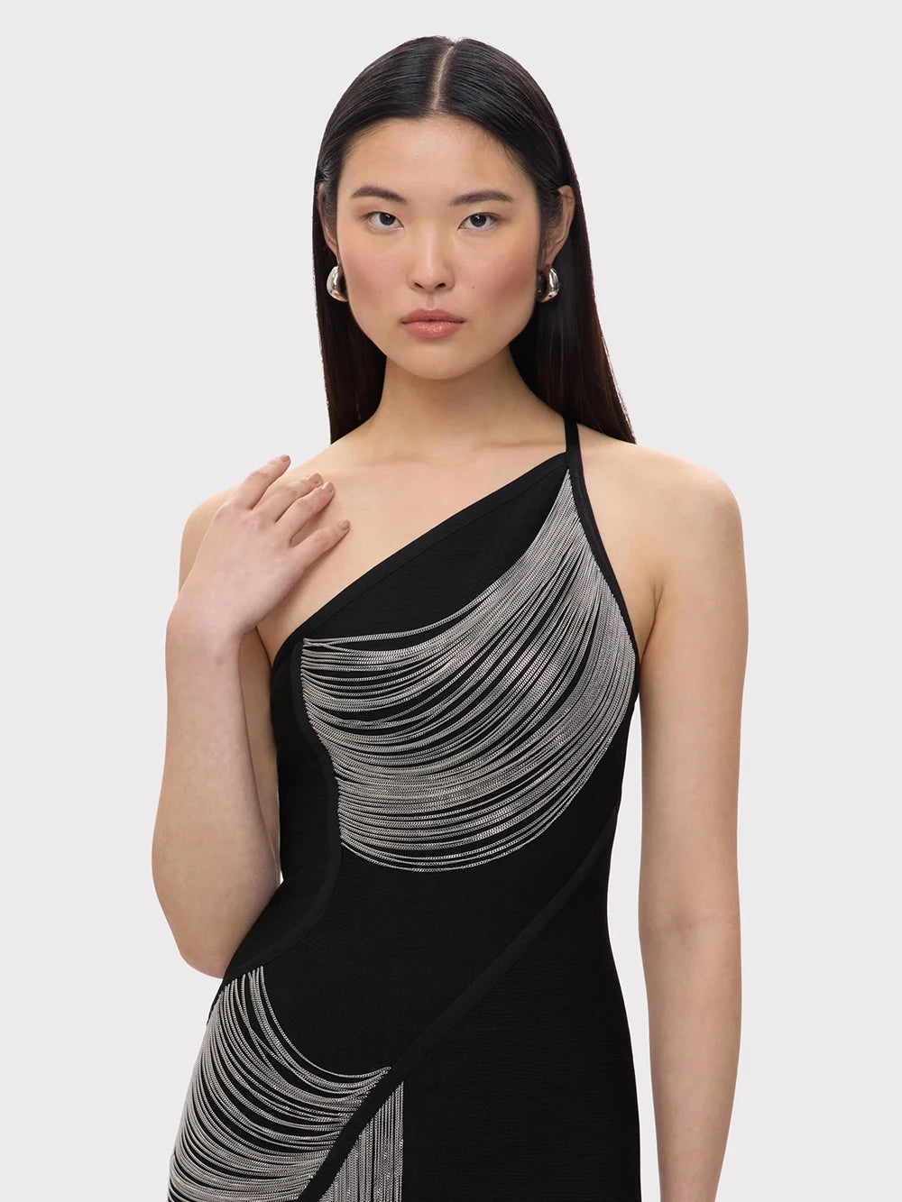 Women Sexy One shoulder Tassels Black Maxi Bodycon Bandage Dress 2025 Summer Elegant Cocktail Evening Club Party Gowns