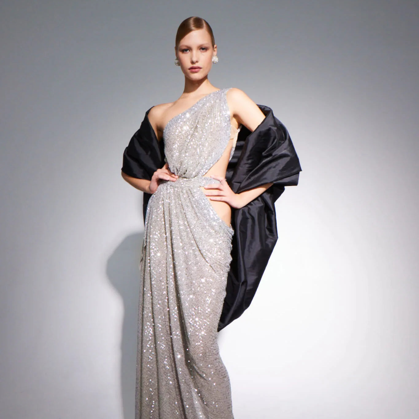 2024 Summer Sexy Hollow Out One Shoulder Champagne Sequins Ankle Length Dress Woman Evening Party Dress Beach Vocation Outfit