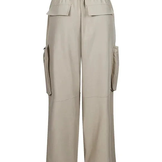 Women Fashion Zipper Pocket Side Zip Fly Split Hem Wide Leg Safari Style Pants 2025 Drawstring Summer Cargo Trousers