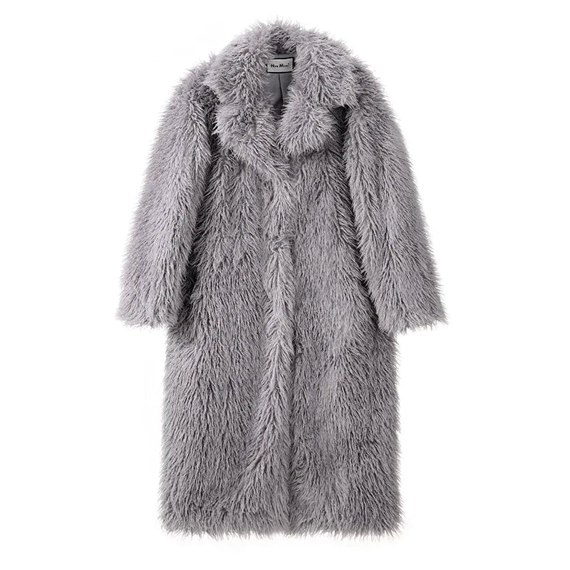 Neo Mint Extra Long Luxury Lamb Fur Teddy Coat Women Winter Ladies Mob Wife Style Oversized Chunky Faux Fur Jacket Overcoat gray long teddy coat