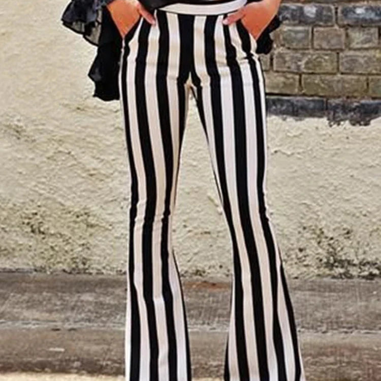 New Yoga Pants Sexy Leggings Black White Striped Printed Casual Wide Leg Trousers Female Streetwear Elastic Elegant Bottom Stripe